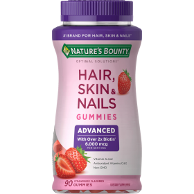 Nature's Bounty Advanced Hair; Skin and Nails Strawberry Gummies; 6000 mcg Biotin; 90 Count