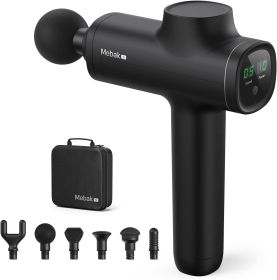 Mebak 5 Massage Gun Deep Tissue Massager, Handheld Electric Body Muscle Massager with 6 Massage Heads and 5 Speed for Gym Office (Color: Mebak 5 Black, Plug Type: EU Plug)